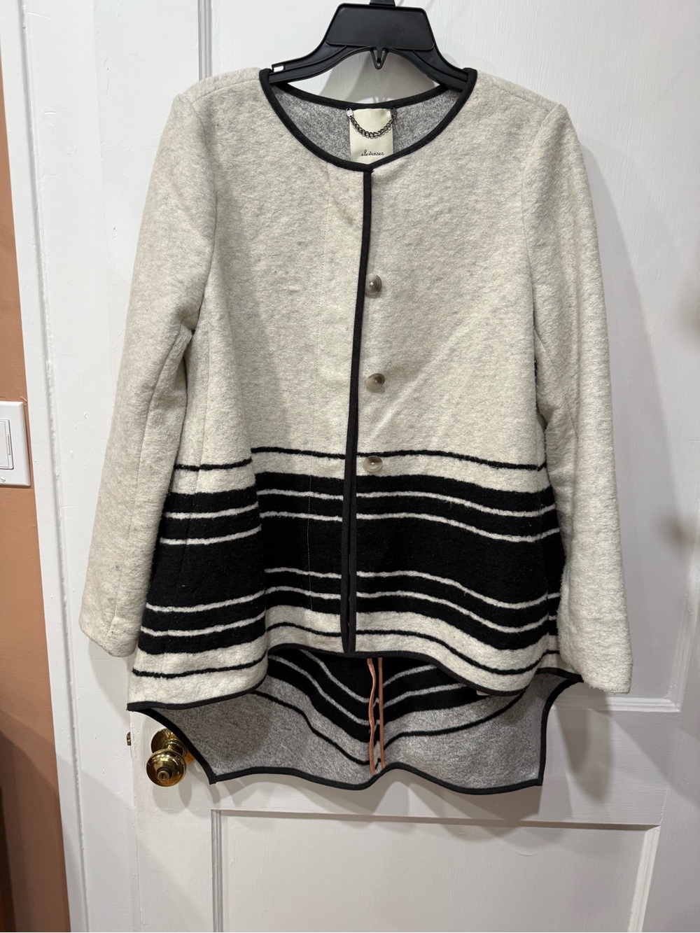 Anthropologie elevenses Grey Black Striped Wool Blend Sweater Pea Coat GUC S